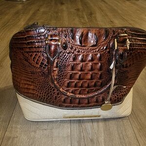 Brahmin Brown and Cream Crocodile-Embossed Tote